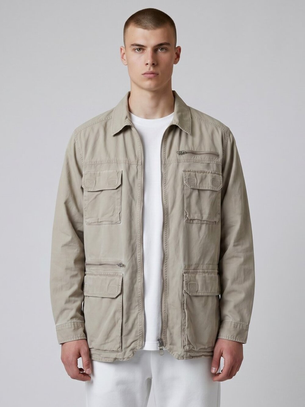LL Bean Sportsman Jacket Men's Size L Tall LT Khaki Twill Vintage Outdoorsman